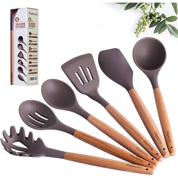 6 PCS with Wooden Handle for Non-Sticker Cookware Heat-Resistant - Picture 5 of 13